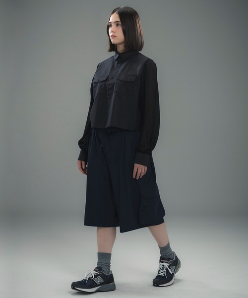 +phenix（プラスフェニックス）の「+phenix(プラスフェニックス)SHEER SLEEVE CROPPED SHIRT / シアースリーブ クロップドシャツ（シャツ/ブラウス・レディース・ブラック/ホワイト/ベージュ・M/L）」の15枚目の写真
