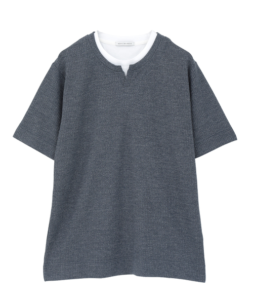 MEN'S MELROSE(メンズメルローズ)の「リンクスストライプ フェイクレイヤードキーネックTシャツ(Tシャツ/カットソー・メンズ・ライトグレー/ブルー/ネイビー・2/3/4)」の4枚目の写真