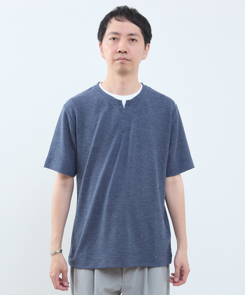 MEN'S MELROSE(メンズメルローズ)の「リンクスストライプ フェイクレイヤードキーネックTシャツ(Tシャツ/カットソー・メンズ・ライトグレー/ブルー/ネイビー・2/3/4)」の6枚目の写真