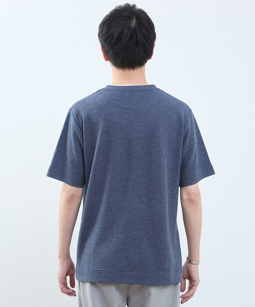 MEN'S MELROSE(メンズメルローズ)の「リンクスストライプ フェイクレイヤードキーネックTシャツ(Tシャツ/カットソー・メンズ・ライトグレー/ブルー/ネイビー・2/3/4)」の8枚目の写真
