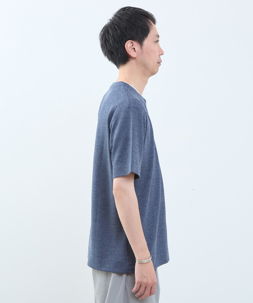 MEN'S MELROSE(メンズメルローズ)の「リンクスストライプ フェイクレイヤードキーネックTシャツ(Tシャツ/カットソー・メンズ・ライトグレー/ブルー/ネイビー・2/3/4)」の9枚目の写真