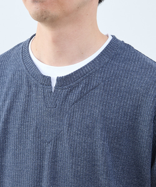 MEN'S MELROSE(メンズメルローズ)の「リンクスストライプ フェイクレイヤードキーネックTシャツ(Tシャツ/カットソー・メンズ・ライトグレー/ブルー/ネイビー・2/3/4)」の10枚目の写真