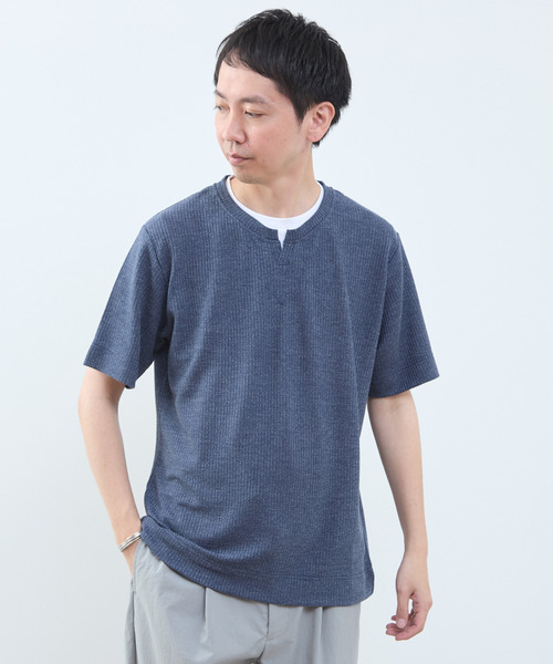 MEN'S MELROSE(メンズメルローズ)の「リンクスストライプ フェイクレイヤードキーネックTシャツ(Tシャツ/カットソー・メンズ・ライトグレー/ブルー/ネイビー・2/3/4)」の11枚目の写真