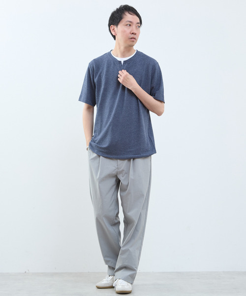 MEN'S MELROSE(メンズメルローズ)の「リンクスストライプ フェイクレイヤードキーネックTシャツ(Tシャツ/カットソー・メンズ・ライトグレー/ブルー/ネイビー・2/3/4)」の14枚目の写真