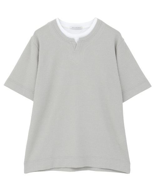 MEN'S MELROSE(メンズメルローズ)の「リンクスストライプ フェイクレイヤードキーネックTシャツ(Tシャツ/カットソー・メンズ・ライトグレー/ブルー/ネイビー・2/3/4)」の15枚目の写真