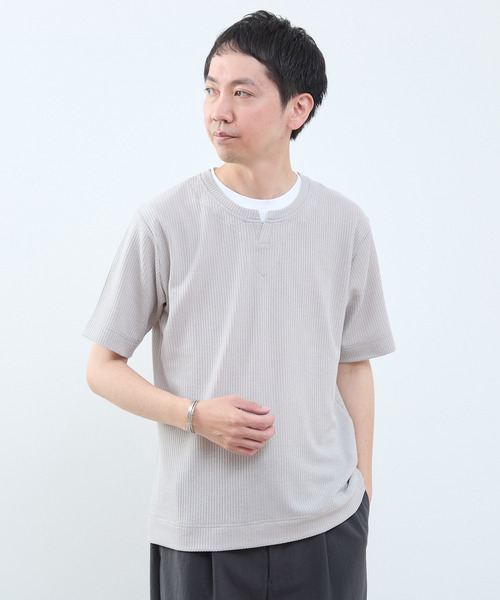 MEN'S MELROSE(メンズメルローズ)の「リンクスストライプ フェイクレイヤードキーネックTシャツ(Tシャツ/カットソー・メンズ・ライトグレー/ブルー/ネイビー・2/3/4)」の17枚目の写真