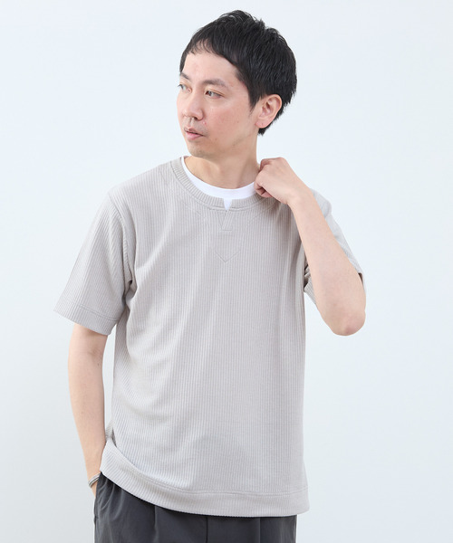 MEN'S MELROSE(メンズメルローズ)の「リンクスストライプ フェイクレイヤードキーネックTシャツ(Tシャツ/カットソー・メンズ・ライトグレー/ブルー/ネイビー・2/3/4)」の18枚目の写真