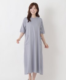 【ひんやり】コットン天竺 切替コンビ5分袖ワンピース