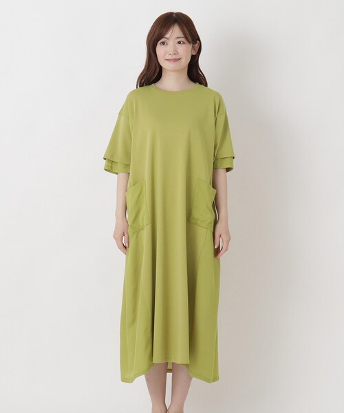 one'sterrace(ワンズテラス)の「【ひんやり】コットン天竺 切替コンビ5分袖ワンピース(ワンピース・レディース・ブルー系その他7/グレー系その他7/オリーブ系3・02)」の17枚目の写真