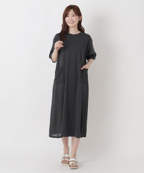 one'sterrace(ワンズテラス)の「【ひんやり】コットン天竺 切替コンビ5分袖ワンピース(ワンピース・レディース・ブルー系その他7/グレー系その他7/オリーブ系3・02)」の8枚目の写真