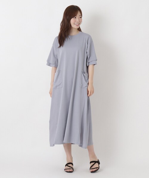 one'sterrace(ワンズテラス)の「【ひんやり】コットン天竺 切替コンビ5分袖ワンピース(ワンピース・レディース・ブルー系その他7/グレー系その他7/オリーブ系3・02)」の6枚目の写真