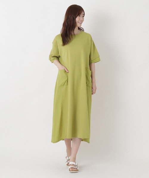one'sterrace(ワンズテラス)の「【ひんやり】コットン天竺 切替コンビ5分袖ワンピース(ワンピース・レディース・ブルー系その他7/グレー系その他7/オリーブ系3・02)」の4枚目の写真