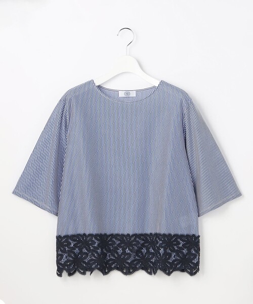 J.PRESS Ladies(J.プレス レディス)の「【一枚で着映え】ストライプレース クルーネック カットソー(Tシャツ/カットソー・レディース・ベージュ系1/ネイビー系1/ブラウン系1・SMALL)」の11枚目の写真