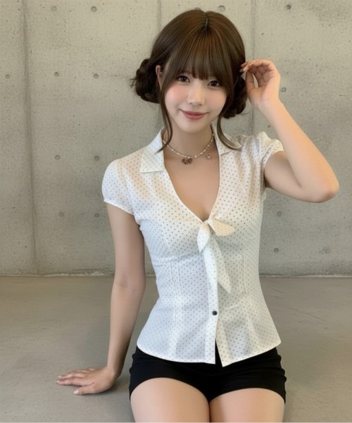 center i(センターアイ)の「ドットリボンスリムブラウス(シャツ/ブラウス・レディース・ホワイト・FREE)」の3枚目の写真