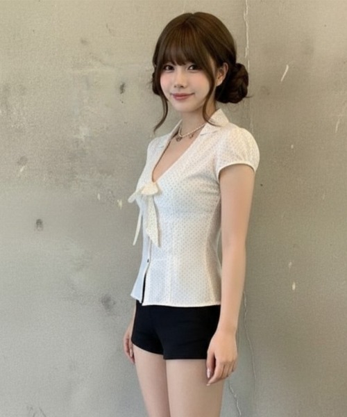 center i(センターアイ)の「ドットリボンスリムブラウス(シャツ/ブラウス・レディース・ホワイト・FREE)」の4枚目の写真