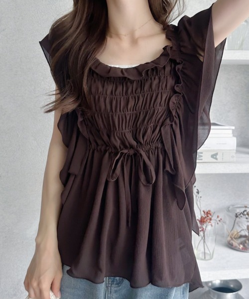 Frill sharing blouse — без рукавов, шифоновый блузон Westdrost, премиум офис‑дизайн, весна/лето