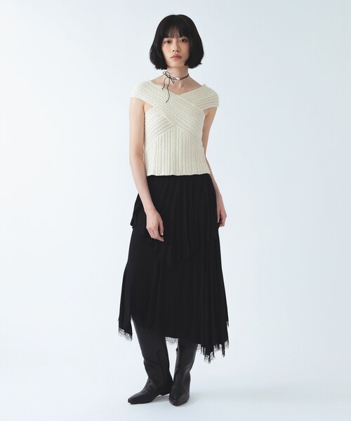 Ray BEAMS(レイビームス)の「ランダム レースヘム スカート(スカート・レディース・ブラック/ダークブラウン・ONE SIZE)」の3枚目の写真