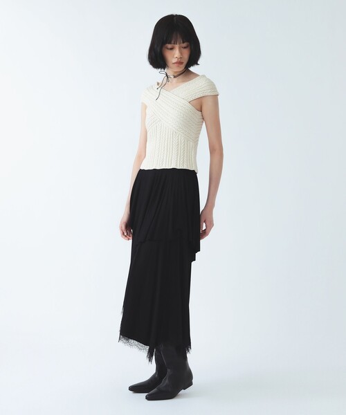 Ray BEAMS(レイビームス)の「ランダム レースヘム スカート(スカート・レディース・ブラック/ダークブラウン・ONE SIZE)」の4枚目の写真
