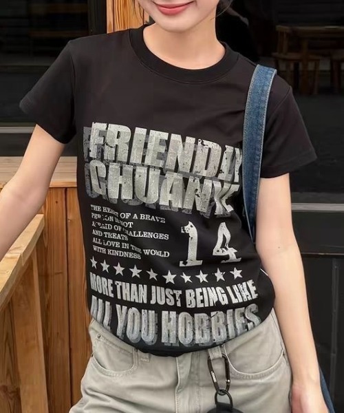 lilful（リルフル）の「【26年春夏新作】Y2K ヴィンテージ加工 グラフィックロゴプリントTシャツ（Tシャツ/カットソー・レディース・ブラック/ホワイト/グレー・S/M）」の5枚目の写真