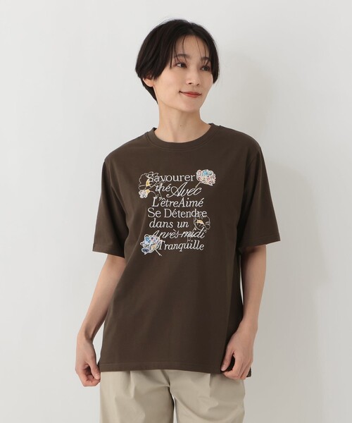 Afternoon Tea（アフタヌーンティー）の「パッチワーク刺繍Tシャツ/リバティプリント（Tシャツ/カットソー・レディース・ライトピンク/オフホワイト/ダークブラウン・MEDIUM）」の2枚目の写真