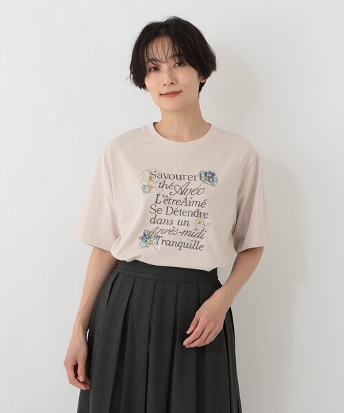 Afternoon Tea（アフタヌーンティー）の「パッチワーク刺繍Tシャツ/リバティプリント（Tシャツ/カットソー・レディース・ライトピンク/オフホワイト/ダークブラウン・MEDIUM）」の3枚目の写真