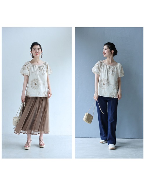 cawaii(カワイイ)の「大輪の花刺繍パフスリーブプルオーバートップス(シャツ/ブラウス・レディース・ベージュ・FREE)」の6枚目の写真
