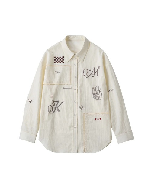 Knuth Marf（クヌースマーフ）の「embroidered shirt(unisex)（シャツ/ブラウス・レディース・ストライプ/アイボリー・FREE）」の2枚目の写真