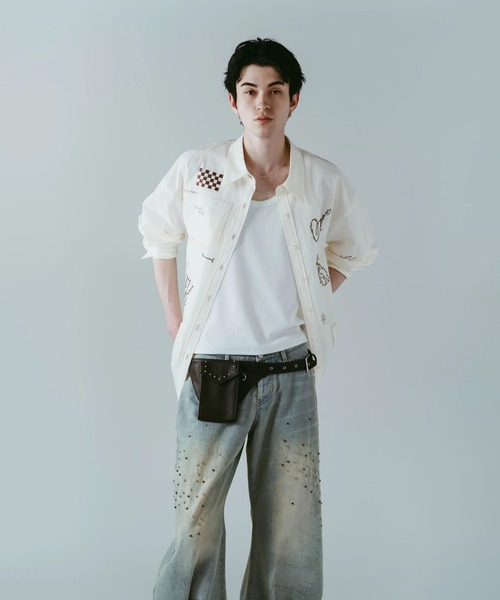 Knuth Marf（クヌースマーフ）の「embroidered shirt(unisex)（シャツ/ブラウス・レディース・ストライプ/アイボリー・FREE）」の4枚目の写真