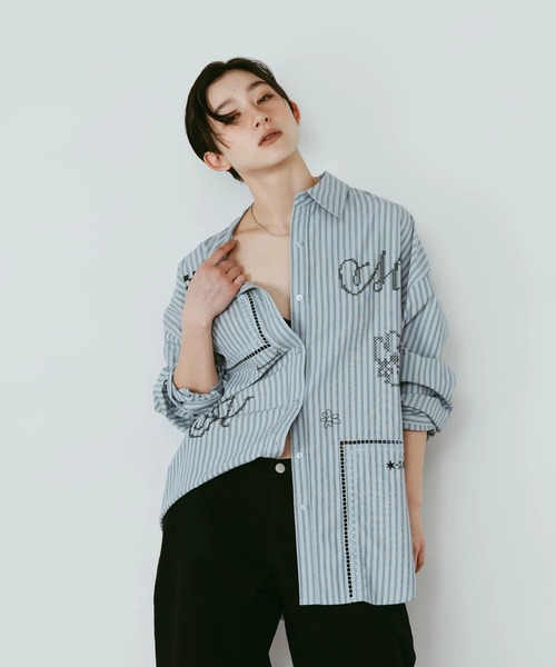 Knuth Marf（クヌースマーフ）の「embroidered shirt(unisex)（シャツ/ブラウス・レディース・ストライプ/アイボリー・FREE）」の16枚目の写真