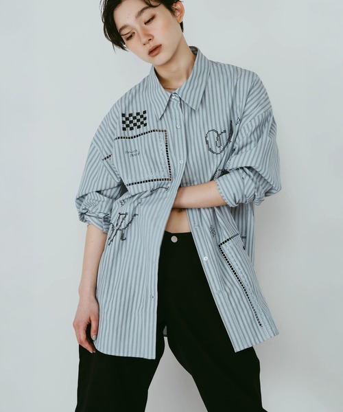 Knuth Marf（クヌースマーフ）の「embroidered shirt(unisex)（シャツ/ブラウス・レディース・ストライプ/アイボリー・FREE）」の18枚目の写真