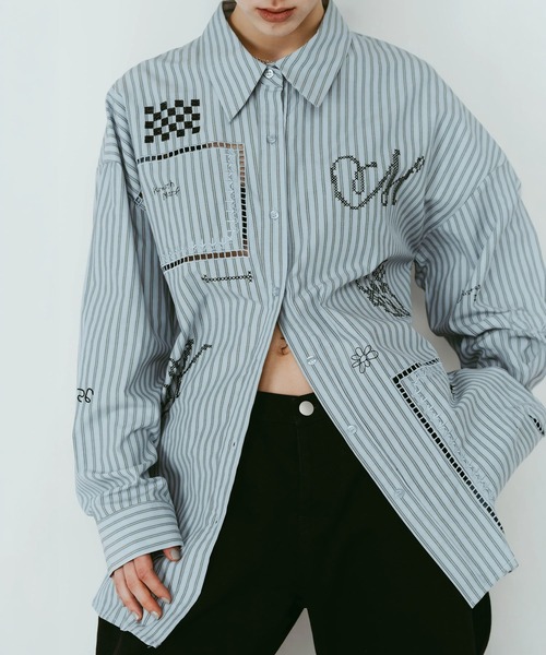 Knuth Marf（クヌースマーフ）の「embroidered shirt(unisex)（シャツ/ブラウス・レディース・ストライプ/アイボリー・FREE）」の19枚目の写真
