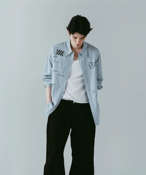 Knuth Marf（クヌースマーフ）の「embroidered shirt(unisex)（シャツ/ブラウス・レディース・ストライプ/アイボリー・FREE）」の9枚目の写真