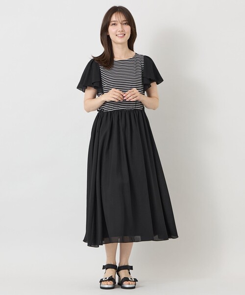 TO BE CHIC（トゥー ビー シック）の「【冨張 愛さん着用】ボーダーカットソーコンビ ワンピース（ワンピース・レディース・チャコールグレー・40）」の2枚目の写真