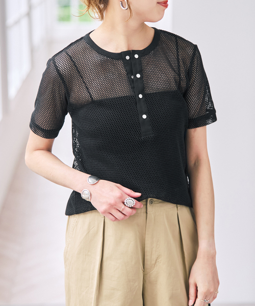 Spick & Span（スピックアンドスパン）の「ACASAM / アカサム メッシュヘンリー（Tシャツ/カットソー・レディース・ブラック/カーキ・FREE）」の12枚目の写真