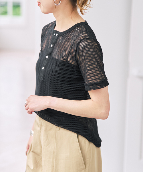 Spick & Span（スピックアンドスパン）の「ACASAM / アカサム メッシュヘンリー（Tシャツ/カットソー・レディース・ブラック/カーキ・FREE）」の13枚目の写真