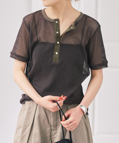 Spick & Span（スピックアンドスパン）の「ACASAM / アカサム メッシュヘンリー（Tシャツ/カットソー・レディース・ブラック/カーキ・FREE）」の18枚目の写真