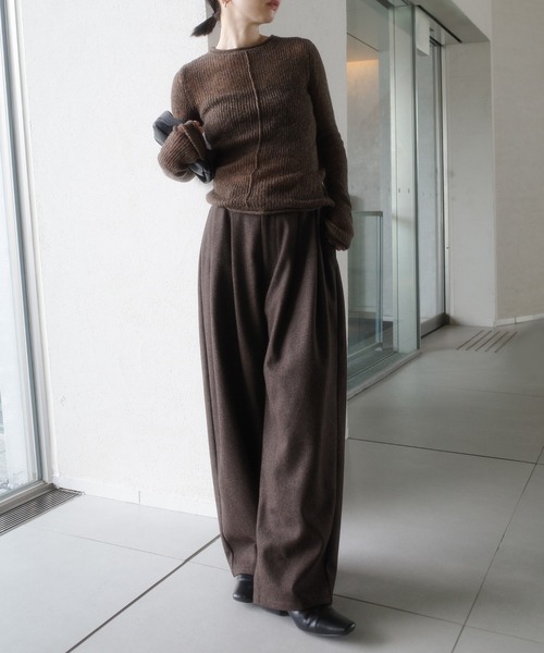 select MOCA by son(セレクトモカバイソン)の「ウールライク2タックパンツ【セットアップ対応】【by SON】(スラックス・レディース・ブラック/ブラウン・MEDIUM/LARGE)」の12枚目の写真