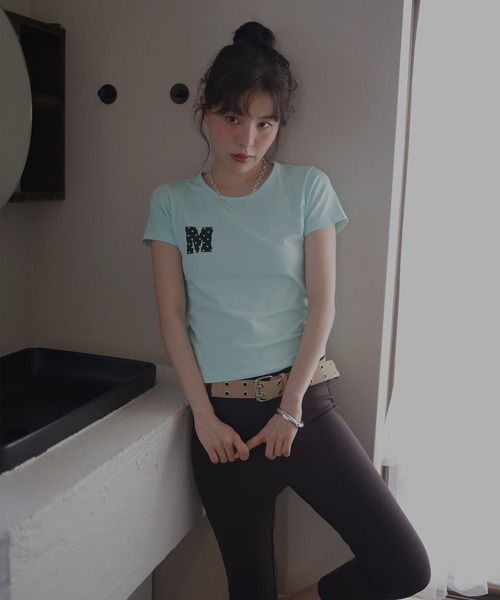 Mili affinity(ミリアフィニティー)の「ワンポイントロゴTシャツ(Tシャツ/カットソー・レディース・杢グレー/ブラック/オフホワイト/ターコイズブルー・FREE)」の1枚目の写真
