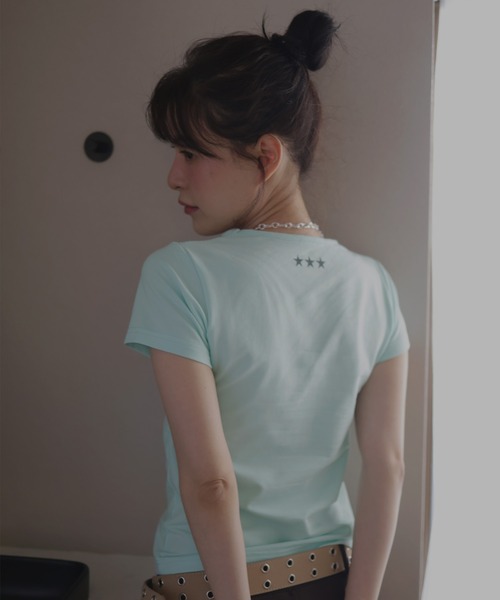 Mili affinity(ミリアフィニティー)の「ワンポイントロゴTシャツ(Tシャツ/カットソー・レディース・杢グレー/ブラック/オフホワイト/ターコイズブルー・FREE)」の14枚目の写真