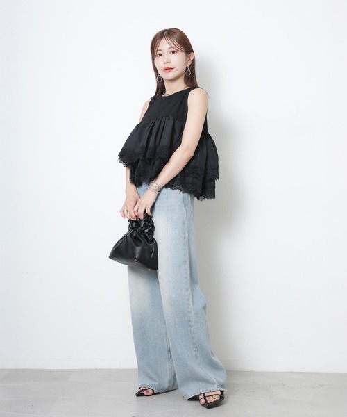 Riberry(リベリー)の「異素材ドッキングティアードレーストップス(シャツ/ブラウス・レディース・ブラウン/オフホワイト/ブラック・FREE)」の19枚目の写真