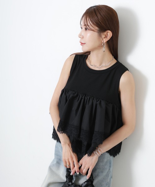 Riberry(リベリー)の「異素材ドッキングティアードレーストップス(シャツ/ブラウス・レディース・ブラウン/オフホワイト/ブラック・FREE)」の21枚目の写真