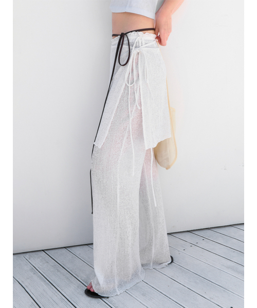 ATELIER NAIN(アトリエナイン)の「AIRY WAVE COVER-UP PANTS SET UP (PT-5800)(その他パンツ・レディース・ホワイト/ライトグリーン・MEDIUM/SMALL)」の4枚目の写真