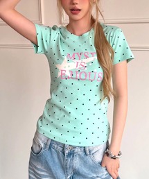 ドット×スターロゴプリントコンパクトフィット半袖Tシャツ
