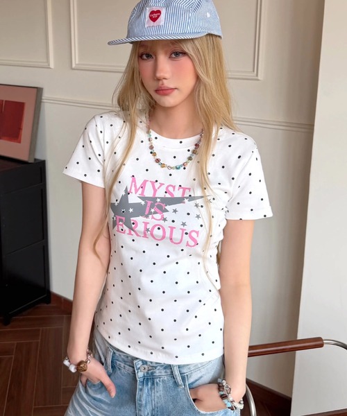 SHEENA(シーナ)の「ドット×スターロゴプリントコンパクトフィット半袖Tシャツ(Tシャツ/カットソー・レディース・ホワイト/ネイビー/ミント・M)」の12枚目の写真