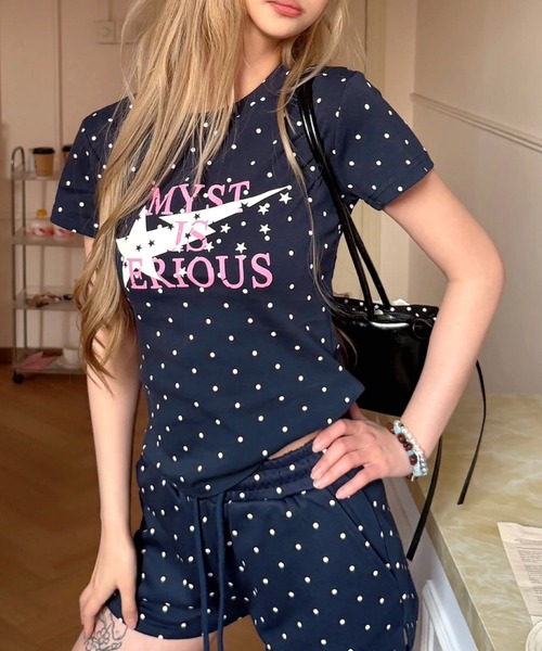 SHEENA(シーナ)の「ドット×スターロゴプリントコンパクトフィット半袖Tシャツ(Tシャツ/カットソー・レディース・ホワイト/ネイビー/ミント・M)」の8枚目の写真