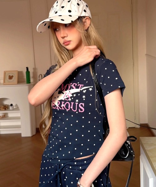 SHEENA(シーナ)の「ドット×スターロゴプリントコンパクトフィット半袖Tシャツ(Tシャツ/カットソー・レディース・ホワイト/ネイビー/ミント・M)」の9枚目の写真