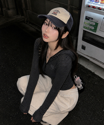 起毛ストライプ フード長袖Tシャツ [チャコール]