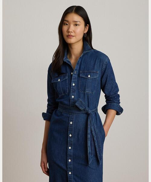 LAUREN RALPH LAUREN(ローレン ラルフ ローレン)の「ベルテッド デニム ミディ シャツドレス(シャツワンピース・レディース・ブルー・2/0/4/6/8/00)」の3枚目の写真