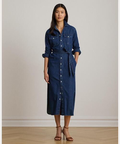 LAUREN RALPH LAUREN(ローレン ラルフ ローレン)の「ベルテッド デニム ミディ シャツドレス(シャツワンピース・レディース・ブルー・2/0/4/6/8/00)」の6枚目の写真