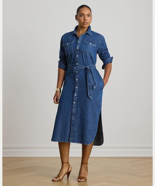 LAUREN RALPH LAUREN(ローレン ラルフ ローレン)の「ベルテッド デニム ミディ シャツドレス(シャツワンピース・レディース・ブルー・2/0/4/6/8/00)」の7枚目の写真